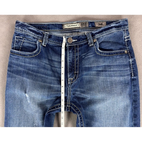 Buckle BKE Jeans Mens 34x33 Blue Tyler Straight Distressed Whiskered Y2K Denim - Picture 9 of 11
